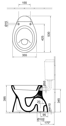 Alföldi Bázis alsó kifolyású, laposöblítésű álló WC 4032 00 01 (40320001)