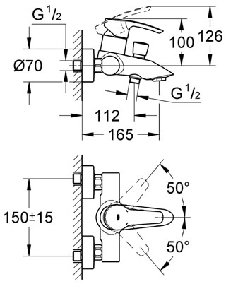 Grohe Eurostyle 33591 001 Egykaros fali kádcsaptelep (33591001)