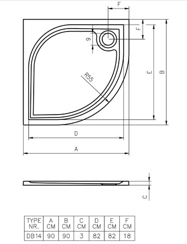 Riho Kolping 90x90 cm (DB14) Beépíthető öntött márvány zuhanytálca (DB1400500000000) D004002005