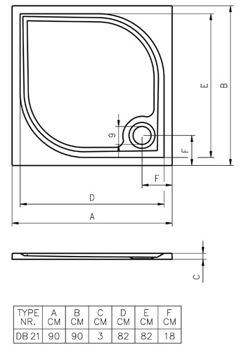 Riho Kolping 90x90X3 cm (DB21) Beépíthető öntött márvány zuhanytálca (DB2100500000000) D004005005