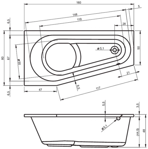 Riho Delta Aszimmetrikus kád balos 160x80 (BB83) B069001005