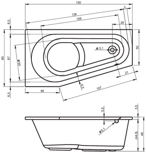 Riho Delta Aszimmetrikus kád jobbos 150x80 cm (BB80) B066001005