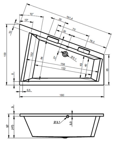 Riho Doppio Aszimmetrikus kád jobbos (BA90) B034001005