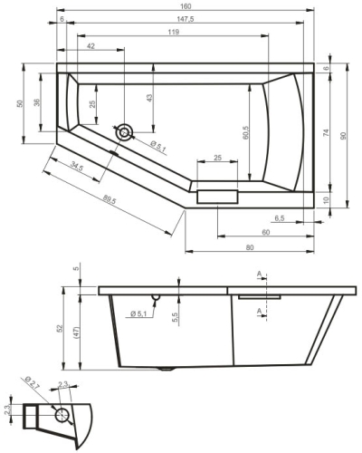 Riho Geta Aszimmetrikus kád balos 160x90 cm (BA87) B030001005