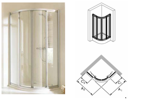 Hüppe Express QTR 80/90 negyedköríves zuhanykabin (88-90, Anti-Plaque üveg, mattezüst, 90x90 cm, #EX3100.087.322)