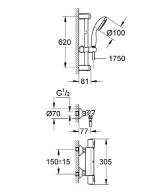 Grohe 34151 001 Grohtherm 1000 termosztátos csaptelepes zuhanyszett (34151001)