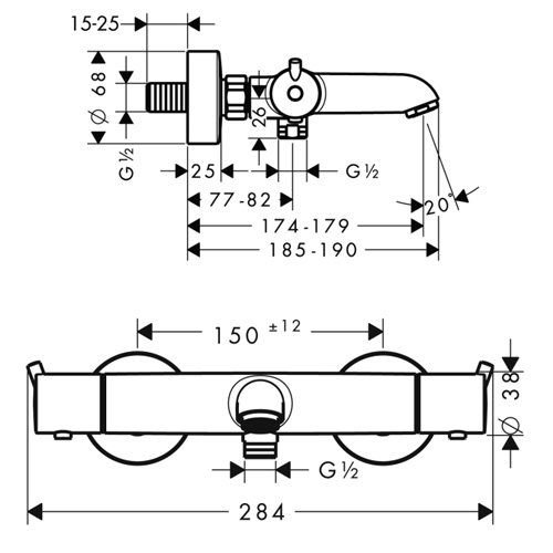 Hansgrohe Ecostat S 13245 000 termosztátos kádtöltő csaptelep (13245000)