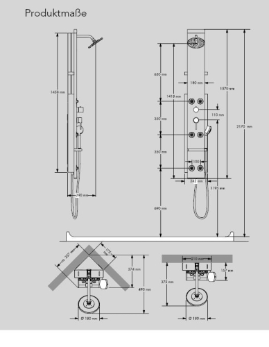 Hansgrohe Lift2 M20 zuhanypanel, fali változat, manuális termosztáttal 26871 000 (26871000)