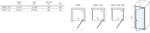 Ravak Pivot PDOP1 zuhanyajtó (Transparent, 861-911 mm, szatén, 90, #03G70U00Z1)