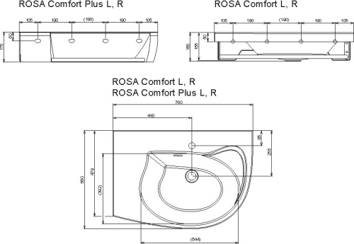 Ravak Rosa Comfort 78x55 cm mosdó (78x55 cm, fehér, balos, #XJ8L1100000)