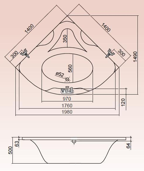 Roltechnik Verona 140x140 sarokkád (beépíthető, 140x140 cm)