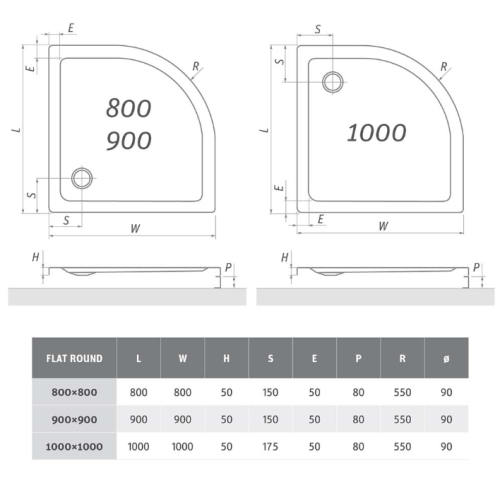 Roltechnik Flat Round negyedköríves zuhanytálca (beépíthető, 100x100 cm, #8000117)