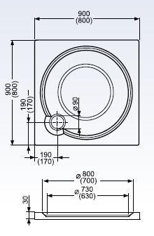 Roltechnik Kvadro Black öntött márvány négyszögletű zuhanytálca (beépíthető, 90x90 cm)