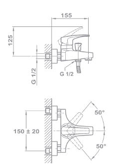 Teka MB2 40.121.02 fali kádtöltő csaptelep (zuhanyszett nélkül)