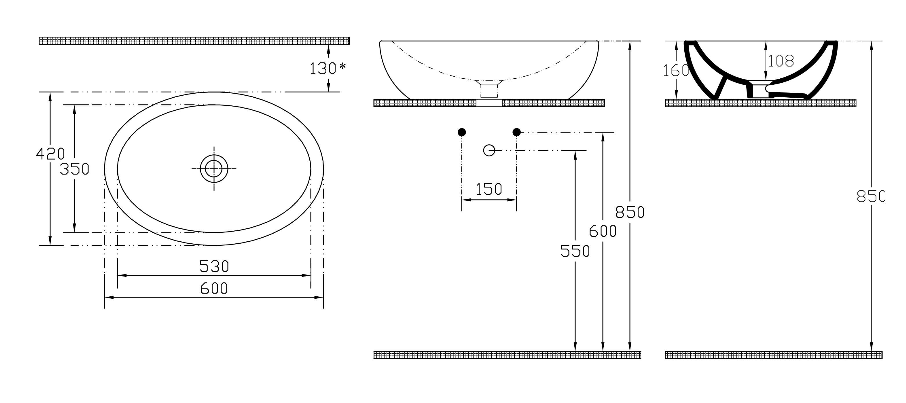 Sapho Sistema 60x42/18 ráültethető mosdó  ( 10AR66060 helyett) (10AR65060)