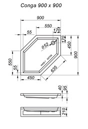 Kolpa-San Conga 90x90 Hatszögletű előlapos zuhanytálca 