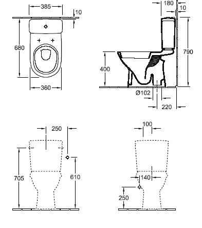 Villeroy & Boch O.novo 56610101 komplett monoblokk WC ülőkével, mélyöblítésű, alsó kifolyású