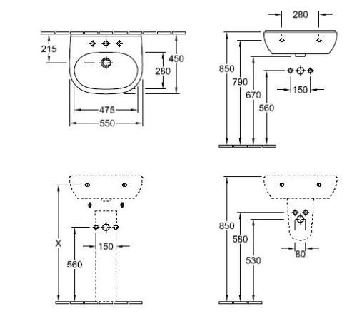 Villeroy & Boch O.novo 55x45 fali mosdó 5160 55 01 (51605501)