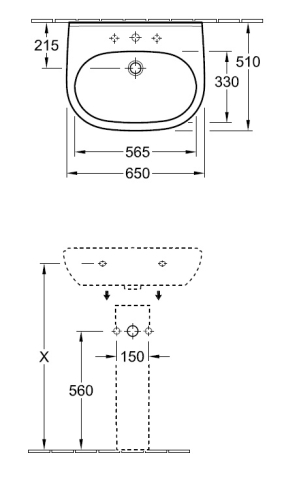Villeroy & Boch O.novo 65x51 fali mosdó 5160 65 01 (51606501)