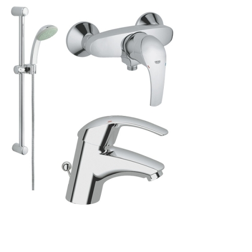 Grohe Eurosmart 32925 001 egykaros mosdócsaptelep + Eurosmart 33555 001 egykaros fali zuhanycsaptelep + Tempesta Mono 27598 00E zuhanygarnitúra*