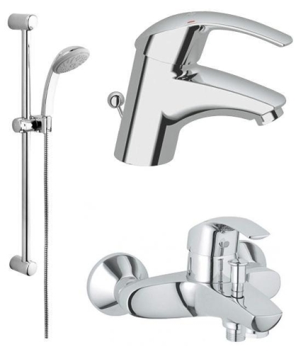 Grohe Eurosmart 32925 001 egykaros mosdócsaptelep + Eurosmart 33300 001 egykaros fali kádcsaptelep + Tempesta 27598 00E zuhanygarnitúra*