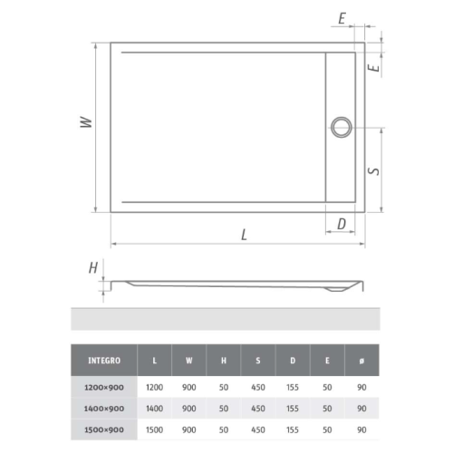 Roltechnik Integro téglalap alapú zuhanytálca (beépíthető, 140x90 cm, #Integro1400, 8000170)