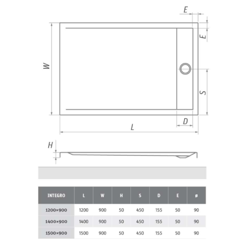Roltechnik Integro téglalap alapú zuhanytálca (beépíthető, 150x90 cm, #Integro1500, 8000171)
