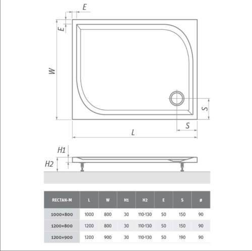 Roltechnik Rectan-M téglalap alapú öntött márvány zuhanytálca (beépíthető, 100x80 cm, #8000166)