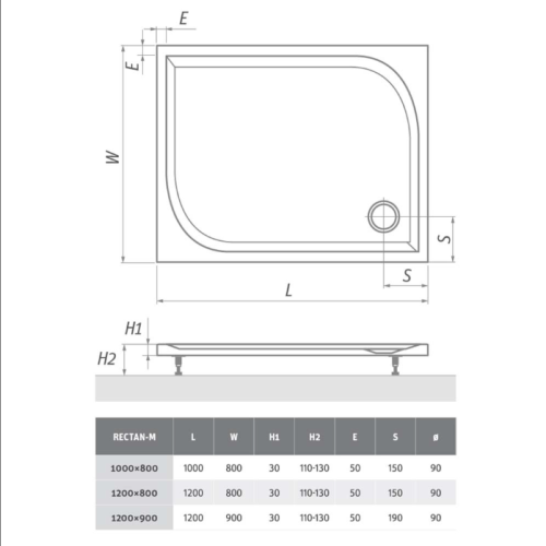 Roltechnik Rectan-M téglalap alapú öntött márvány zuhanytálca (beépíthető, 120x80 cm, #8000167)