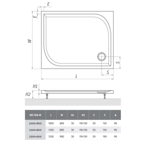 Roltechnik Rectan-M téglalap alapú öntött márvány zuhanytálca (beépíthető, 120x90 cm, #8000168)