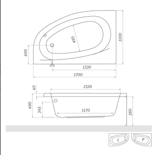 Roltechnik Isabella Neo 170x110 aszimmetrikus kád (beépíthető / jobbos, 170x110 cm, #9710000)