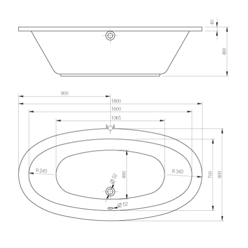 Hopa Bologna ovális kád kádlábbal (Beépíthető, 180 × 90 cm, #Bologna 180), VANBOL180
