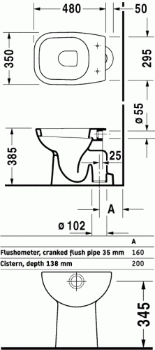 Duravit D-Code alsó kifolyású, mélyöblítésű álló WC 211001 (21100100002)