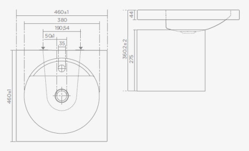 Teka-Portinox HW204/HW205 rozsdamentes fali kézmosó (Csiszolt felületű, 460 x 460 x 360 mm, HW205)