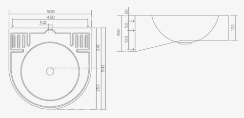 Teka-Portinox HW206/HW221 rozsdamentes fali kézmosó (500 x 500 x 190 mm, Magas fényezésű, HW206)