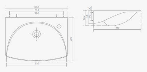 Teka-Portinox HW209-HW212 rozsdamentes fali kézmosó (600 x 415 mm, Jobb oldali csaptelep nyílással és túlfolyóval, #HW212)