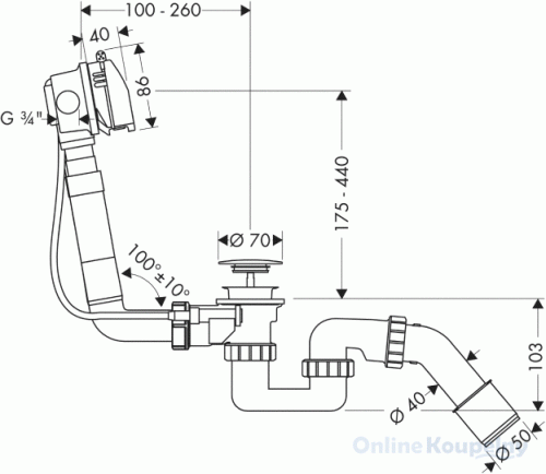 Hansgrohe 58123 000 Exafill kádtöltő le-és túlfolyó garnitúra (58123000)