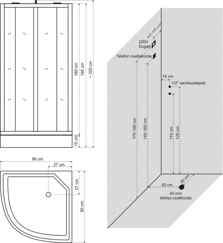 Niagara Wellness Milan 90x90 negyedköríves masszázskabin
