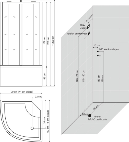 Niagara Wellness Tonga 90x90 negyedköríves masszázskabin