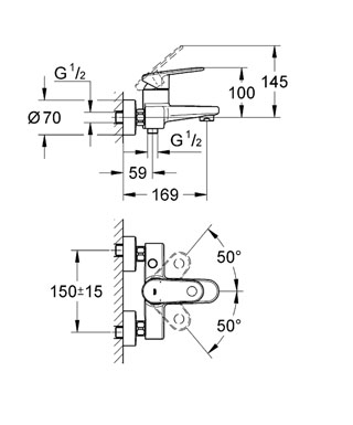 Grohe Europlus 33553 002 egykaros fali kádcsaptelep (33553002)