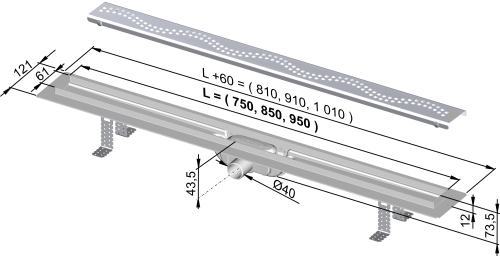 Alcaplast APZ8/Simple műanyag zuhanyfolyóka fém hullám ráccsal (950 mm)