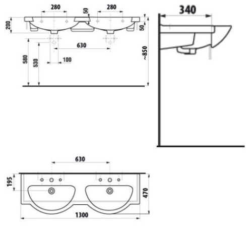 Jika Mio 130x47 cm dupla mosdó csaplyukkal H8147190001041 (8.1471.9.000.104.1)