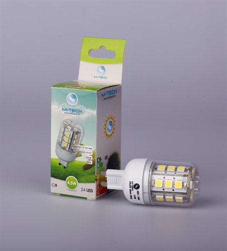 M-Tech G9 Spot 24 LED SMD, 230V, 4,5W, 290Lm Meleg Fehér 3000K, 5050, MTL409 led izzó