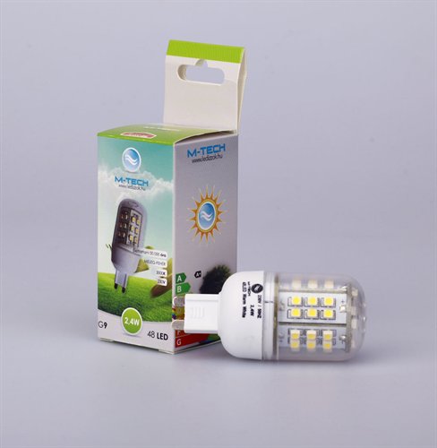 M-Tech G9 Spot 48 LED SMD, 230V, 2,4W, 176Lm Meleg Fehér 3000K, 3528, MTL410 led izzó