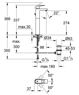 Grohe Eurocube egykaros magasított mosdócsaptelep 23136 000 (23136000)