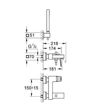 Grohe Eurocube egykaros kádcsaptelep zuhanyszettel 23141 000 (23141000)