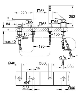 Grohe Eurocube kádperembe süllyeszthető kádtöltő csaptelep 19897 000 (19897000)