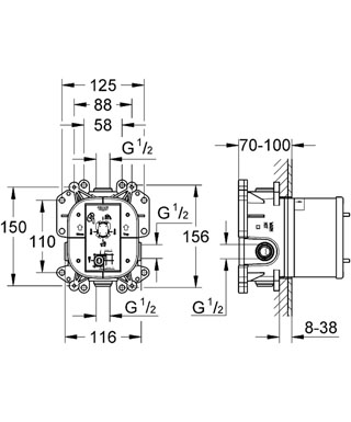 Grohe Rapido E 35501 000 Falba süllyeszthető kád-zuhany csaptelep belsőrész (35501000)