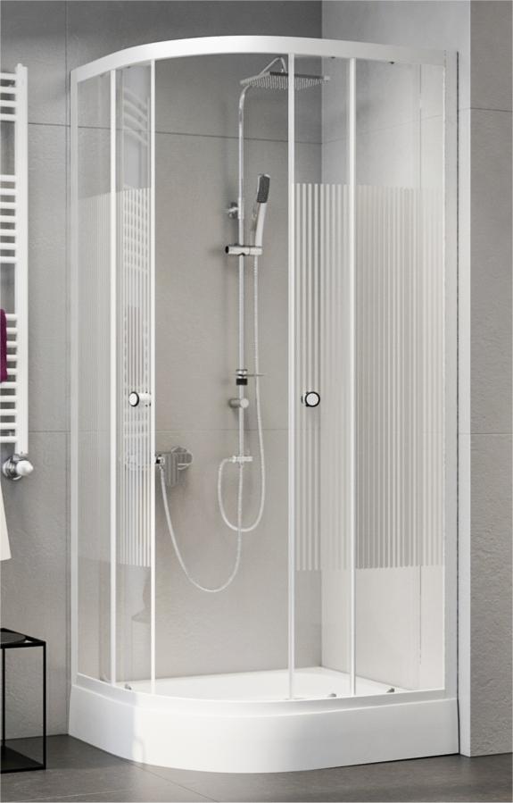 Sanimix 90x90 cm hajszálcsíkos negyedköríves zuhanykabin zuhanytálcával, fehér 22.1502 WHITE-90/4