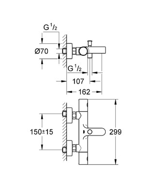 Grohe Grohtherm 1000 Cosmopolitan 34215 000 termosztátos kádtöltő csaptelep (34215000)